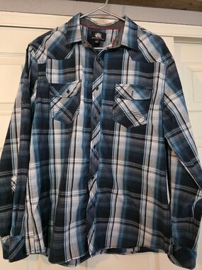 Rock & Republic Blue & White Plaid Button-Up Shirt